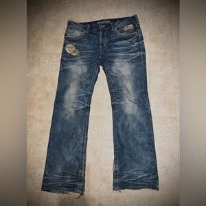 Affliction Vintage  Distressed Men's Dark Blue Straight Relaxed Jeans. Size 38
